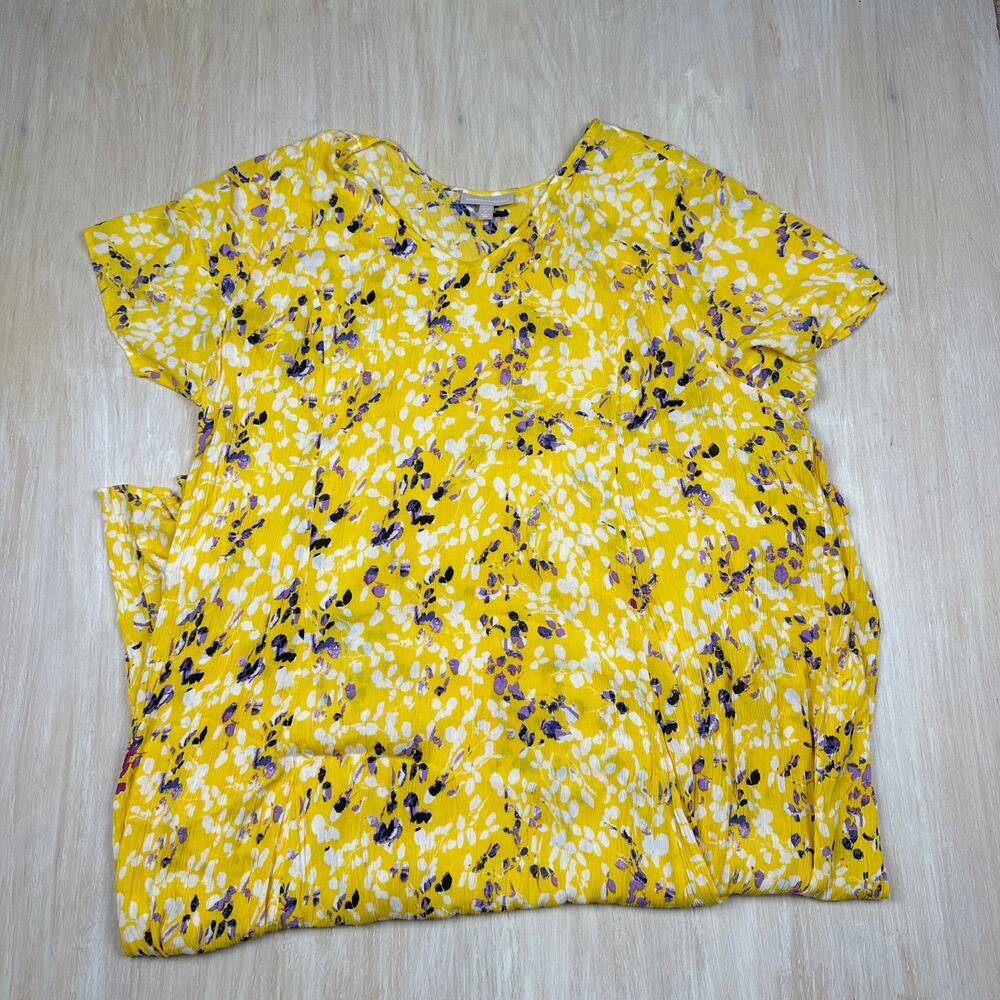 Woman Within Yellow Floral Cottagecore Garden Romantic Casual Summer Dress 3X